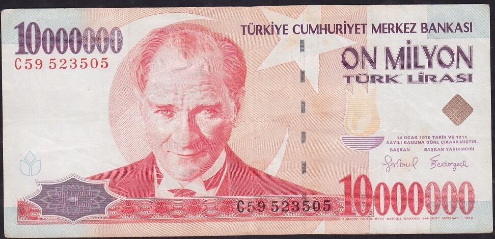 7.Emisyon 10000000 Lira C59 523505 Çok Temiz+