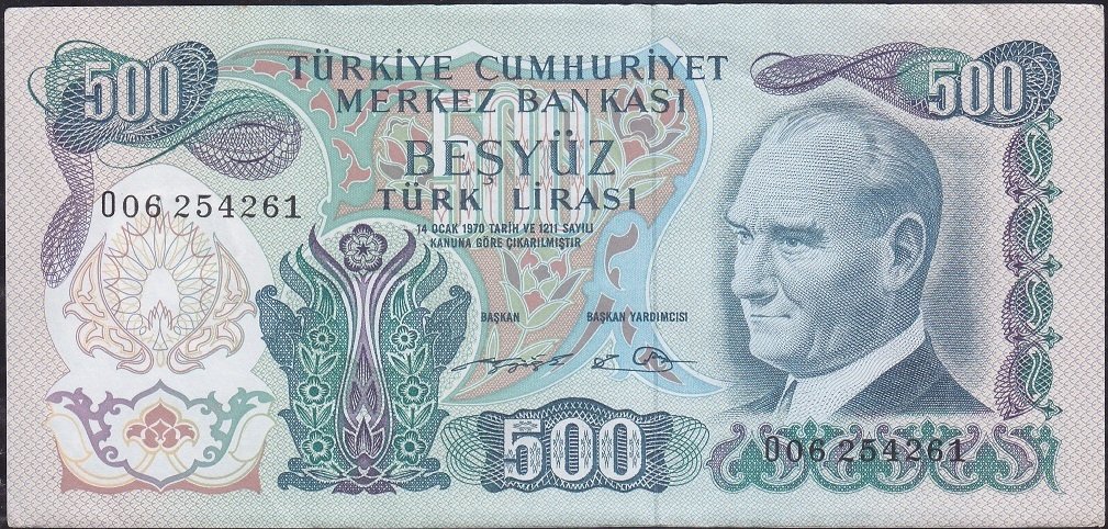 6.Emisyon 2.Tertip 500 Lira O06 254261 Ççt Çilaltı