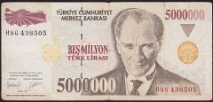 7.Emisyon 5 000 000 Lira H86 438505 Çok Temiz
