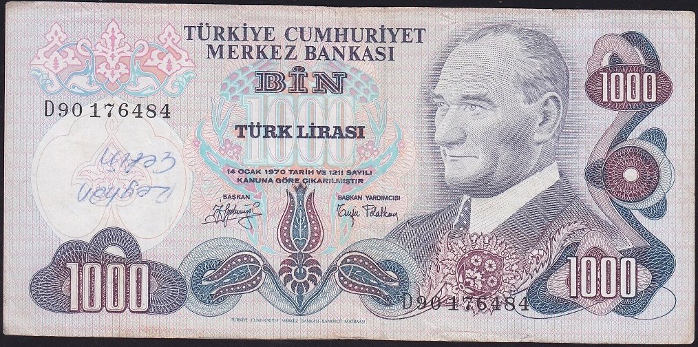 6.Emisyon 2.Tertip 1000 Lira D90 176484 Çok Temiz
