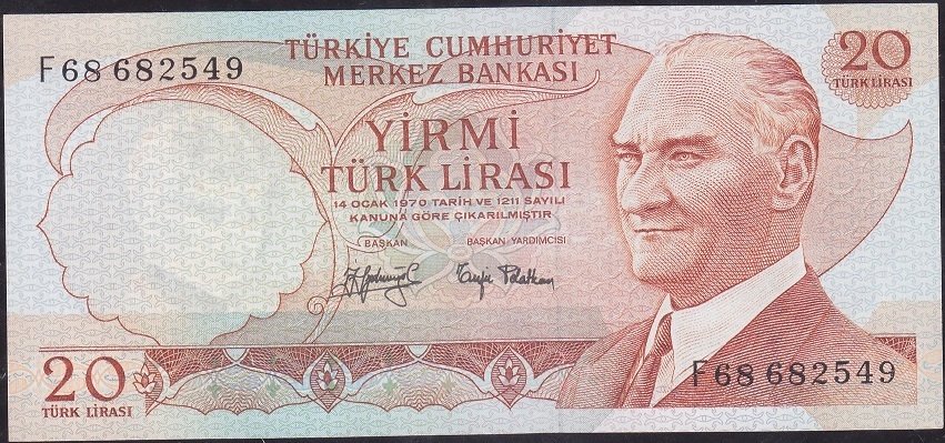 6.Emisyon 3.Tertip 20 Lira F68 682549 Çilaltı