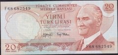 6.Emisyon 3.Tertip 20 Lira F68 682549 Çilaltı