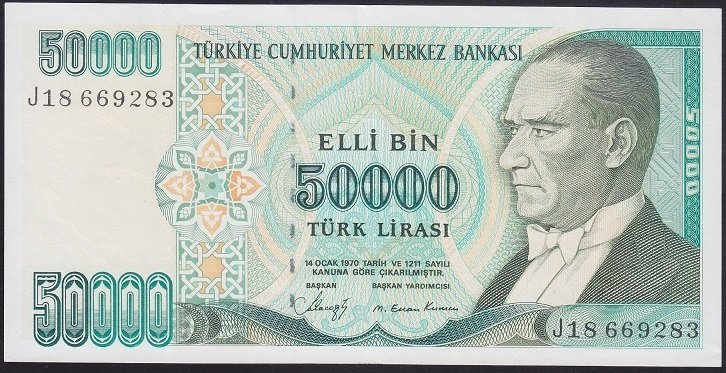 7.EMİSYON 1.TERTİP 50000 LİRA J18 669283 ÇÇT +