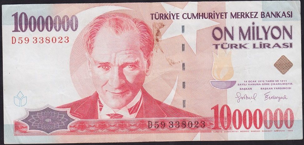 7.Emisyon 10 000 000 Lira D59 338023 Çok Temiz