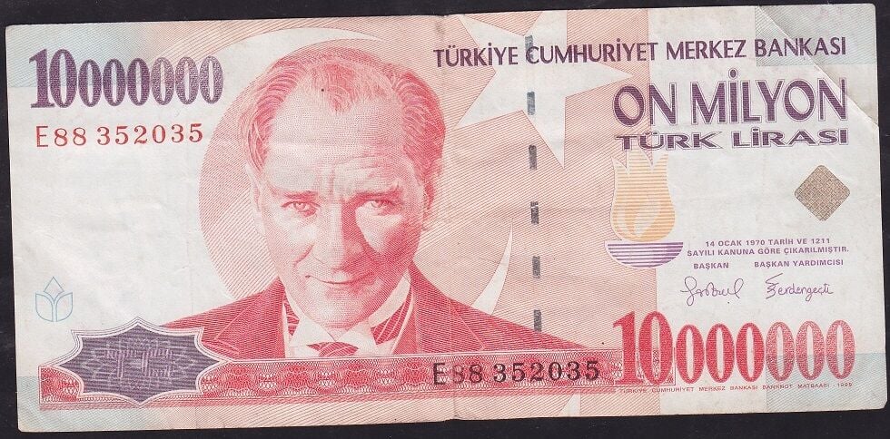 7.Emisyon 10000000 Lira E88 352035 Çok Temiz