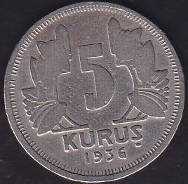 1936 Yılı 5 Kuruş