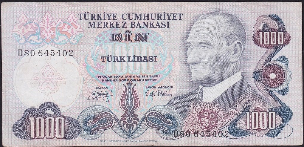6.Emisyon 2.Tertip 1000 Lira D80 645402 Çok Temiz+