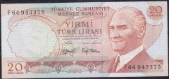6.Emisyon 3.Tertip 20 Lira F64 943375 Çilaltı