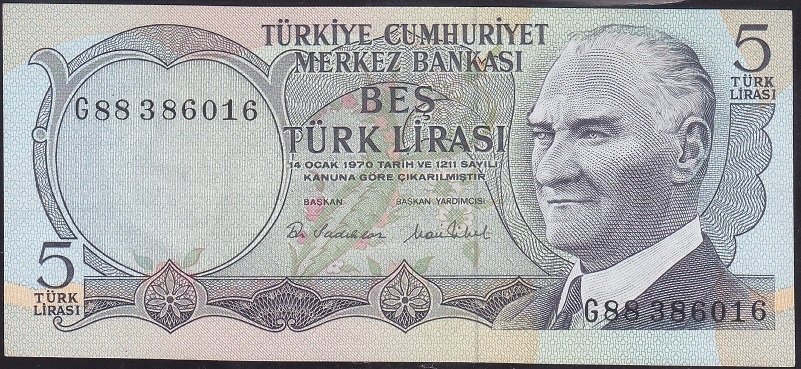 6.EMİSYON 2.TERTİP 5 LİRA G88 386016 ÇİLALTI ÇİL eski kağıt para fiyatları