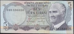 6.EMİSYON 2.TERTİP 5 LİRA G88 386016 ÇİLALTI ÇİL eski kağıt para fiyatları