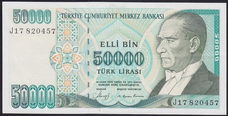 7.EMİSYON 1.TERTİP 50000 LİRA J17 820457 ÇÇT ÇİLALTI