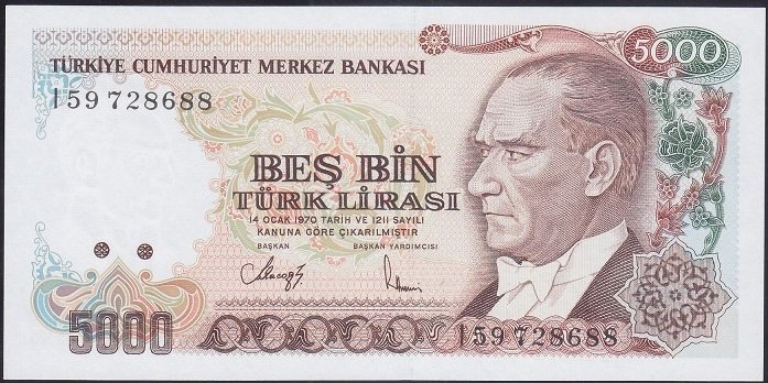 7.EMİSYON 4.TERTİP 5000 LİRA I59 728688 ÇİL