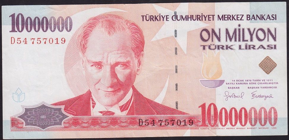 7.Emisyon 10 000 000 Lira D54 757019 Çok Temiz+