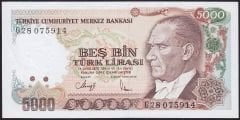 7.Emisyon 4.Tertip 5000 Lira G28 075914 Çilaltı Çil ( Kulakta kırık var )