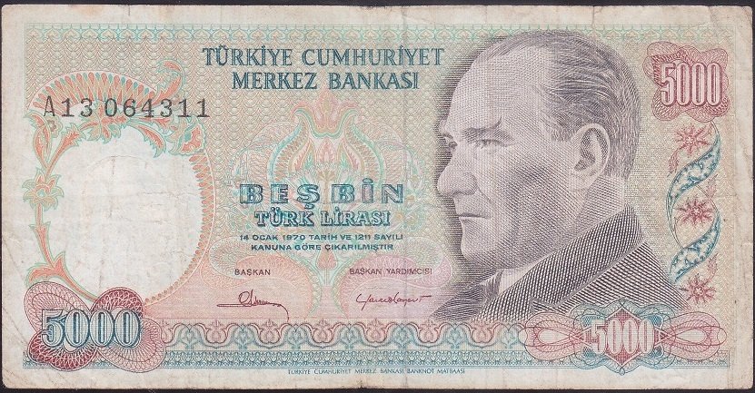 7.Emisyon 1.Tertip 5000 Lira A13 064311 Çok Temiz