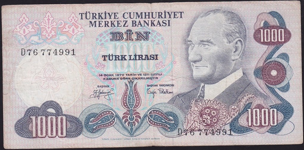 6.Emisyon 2.Tertip 1000 Lira D76 774991 Çok Temiz