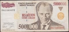 7.Emisyon 5 000 000 Lira H82 183377 Çok Temiz
