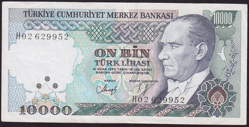 7.Emisyon 3.Tertip 10000 Lira H02 629952 Çok Temiz+