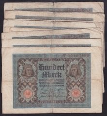 ALMANYA 100 MARK 1920 TEMİZ+   ( 10 ADET ) eski para