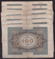 ALMANYA 100 MARK 1920 TEMİZ+   ( 10 ADET ) eski para