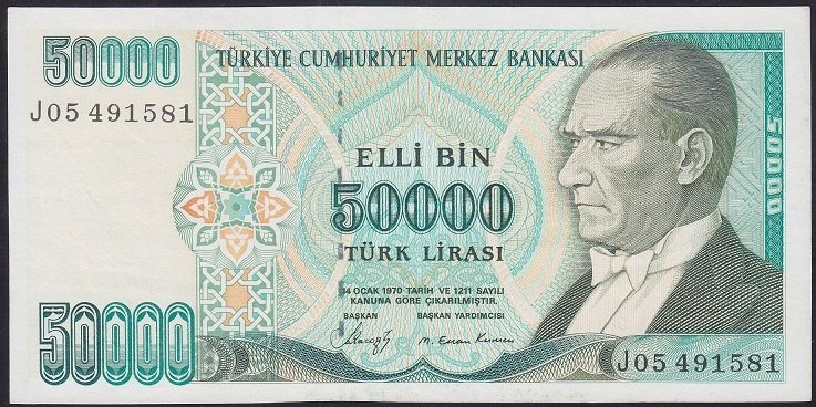 7.EMİSYON 1.TERTİP 50000 LİRA J05 491581 ÇÇT