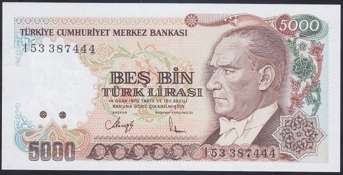 7.EMİSYON 4.TERTİP 5000 LİRA I53 387444 ÇİL