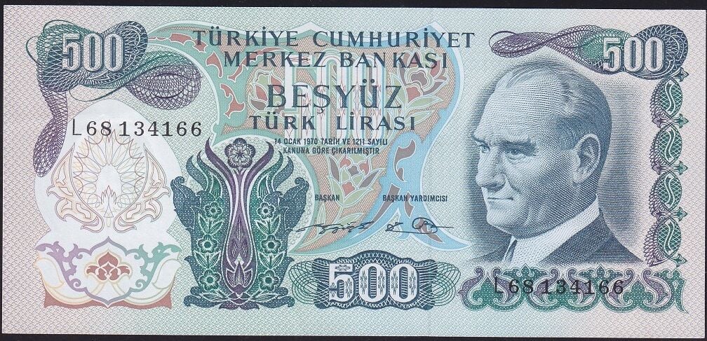 6.Emisyon 2.Tertip 500 Lira L68 134166 Çilaltı