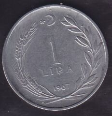 1967 Yılı 1 Lira Ters