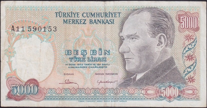 7.Emisyon 1.Tertip 5000 Lira A11 590153 Çok Temiz +