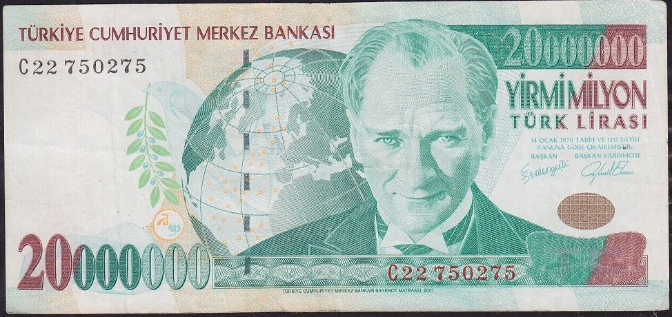 7.Emisyon 20 000 000 Lira C22 750275 Çok Temiz+