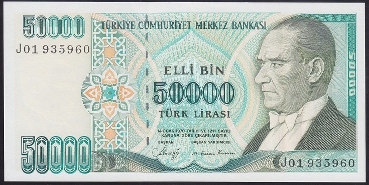 7.EMİSYON 1.TERTİP 50000 LİRA J01 935960 ÇİL