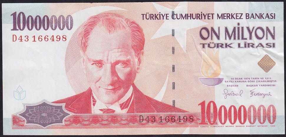 7.Emisyon 10 000 000 Lira D43 166498 Çok Temiz+