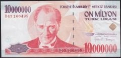7.Emisyon 10 000 000 Lira D43 166498 Çok Temiz+