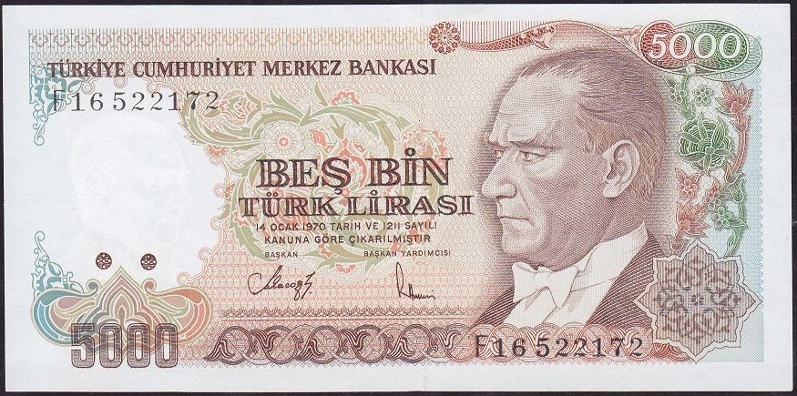 7.Emisyon 3.Tertip 5000 Lira F16 522172 Çilaltı