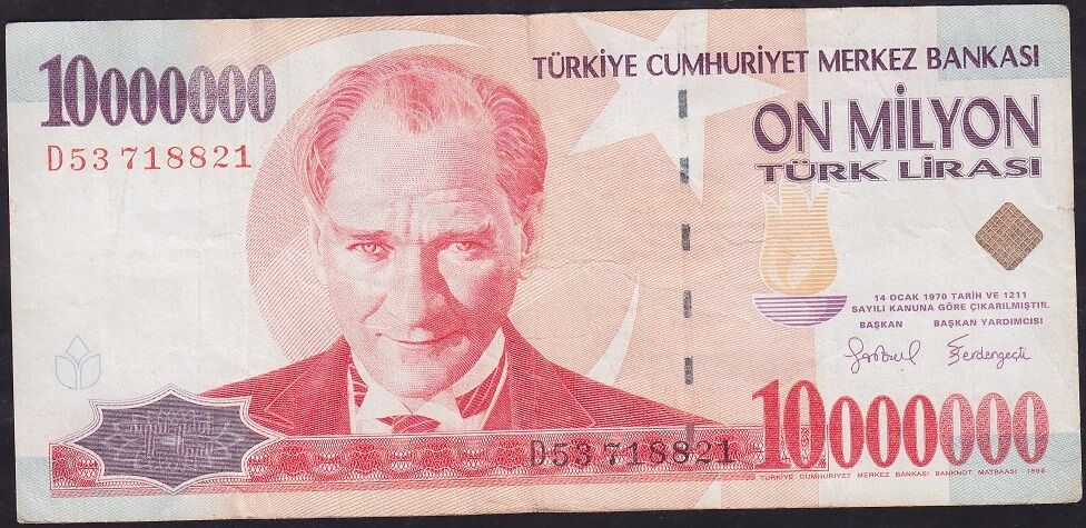 7.Emisyon 10000000 Lira D53 718821 Çok Temiz