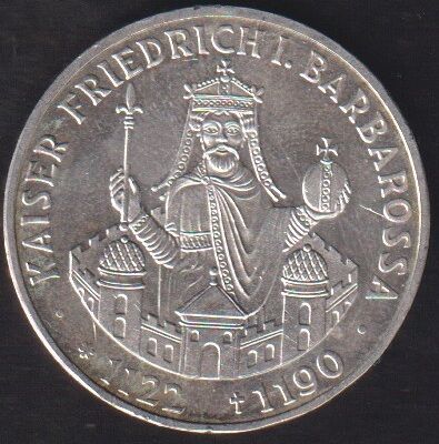 Almanya 10 Mark 1990 Gümüş (Frederick I Barbarossa'nın Ölümünün 800. Yıldönümü)