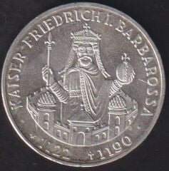 Almanya 10 Mark 1990 Gümüş (Frederick I Barbarossa'nın Ölümünün 800. Yıldönümü)