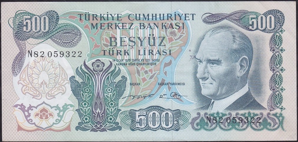 6.Emisyon 2.Tertip 500 Lira N82 059322 Çok Temiz +