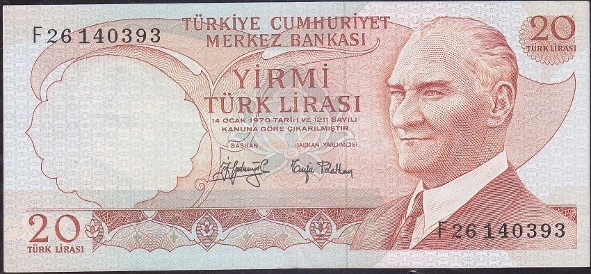 6.Emisyon 3.Tertip 20 Lira F26 140393 Çilaltı