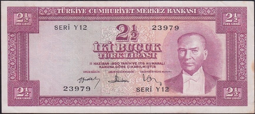 5.Emisyon 3.Tertip 2.5 Lira  Y 12 23979 Çok Temiz