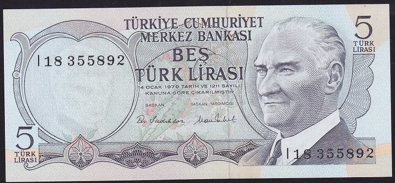 6.Emisyon 2.Tertip 5 Lira I18 355892 Çil