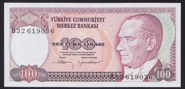 7.EMİSYON 1.TERTİP 100 LİRA B32 619036 ÇİLALTI