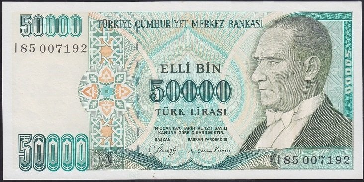 7.EMİSYON 1.TERTİP 50000 LİRA I85 007192 ÇİLALTI ÇİL