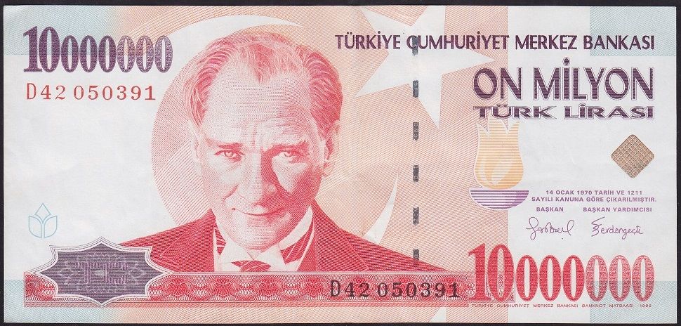 7.Emisyon 10 000 000 Lira D42 050391 Çok Çok Temiz