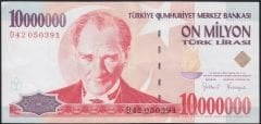 7.Emisyon 10 000 000 Lira D42 050391 Çok Çok Temiz