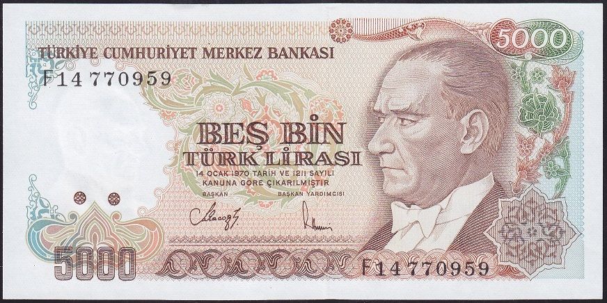 7.Emisyon 3.Tertip 5000 Lira F14 770959 Çilaltı Çil