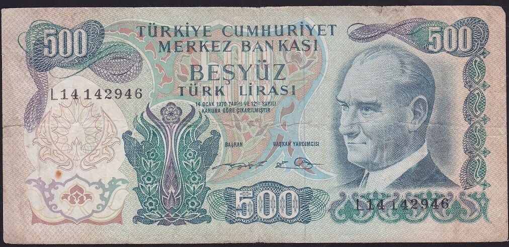 6.Emisyon 2.Tertip 500 Lira L14 142946 Temiz
