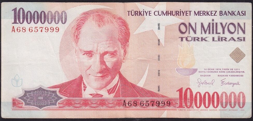 7.Emisyon 10.000.000 Lira A68 657999 Çok Temiz