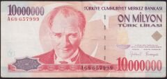 7.Emisyon 10.000.000 Lira A68 657999 Çok Temiz