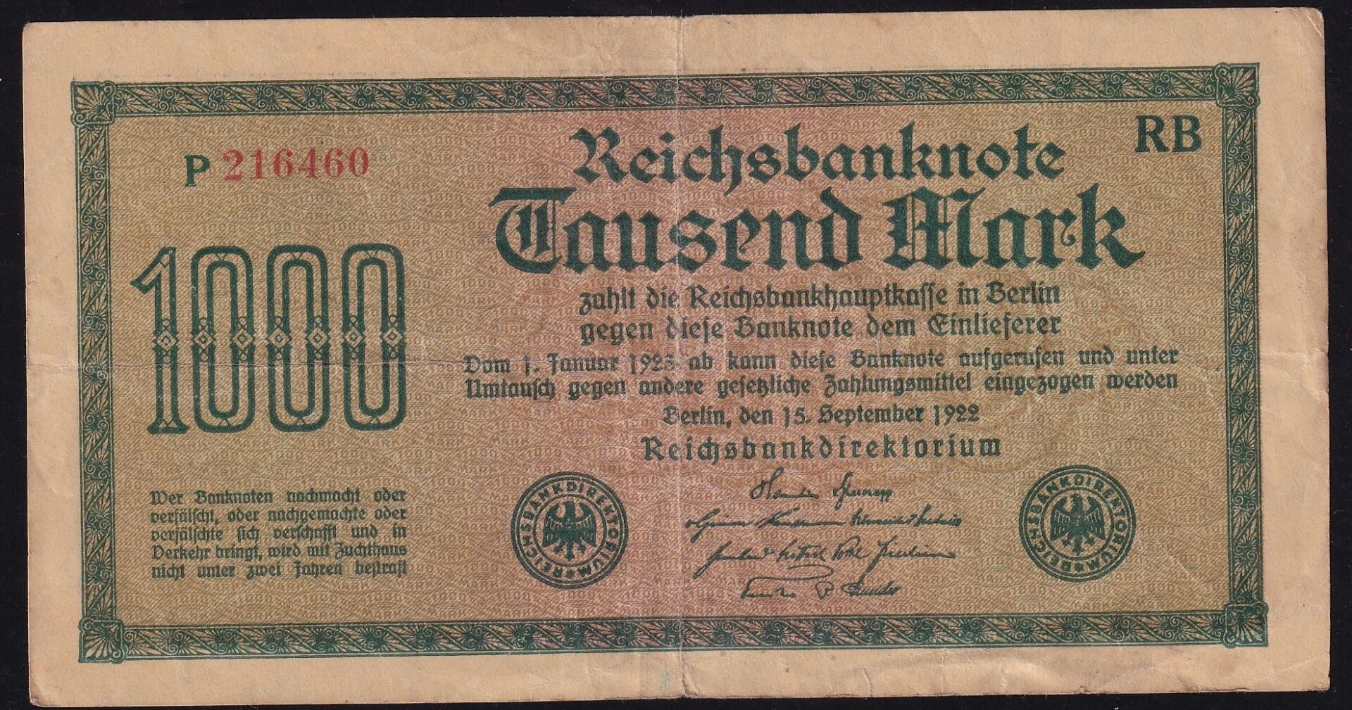 Almanya 1000 Mark 1922 Çok Temiz
